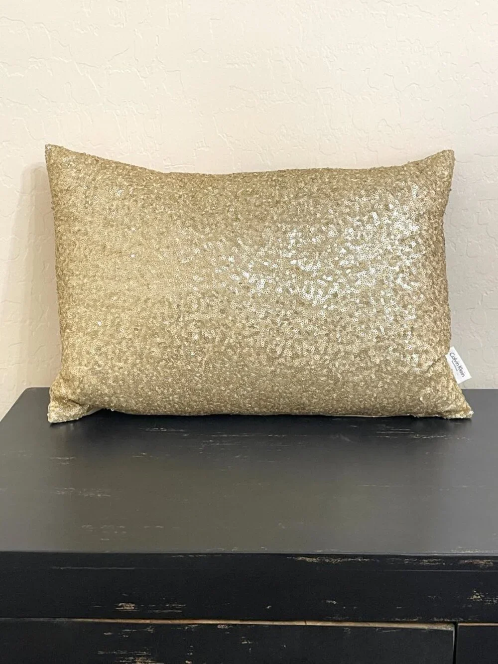 Calvin Klein Home Sequin Velour Pillow Champagne Light Gold Rectangle
